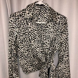 Leopard Print Wrap Blouse
